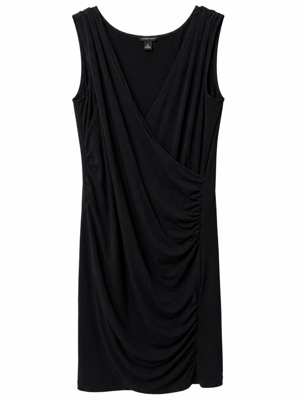 Ann Taylor XS Sleeveless Black Ruched Faux Wrap Sheath Stretch Dress Date Night